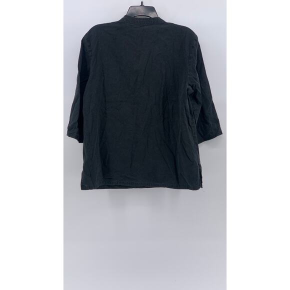 SPORTELLE Women's Black Floral Embroidered 3/4 Sleeve Pullover Top SZ M - Picture 2 of 9